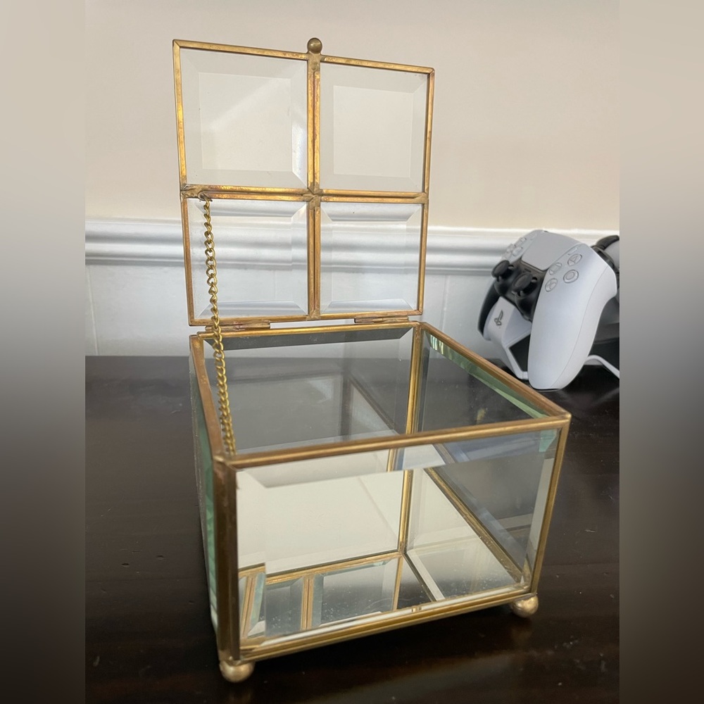 Small Glass Jewelry Box with gold trim